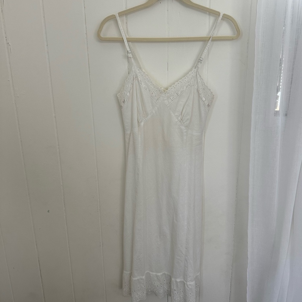 Elegant White Lace Trim Slip Dress